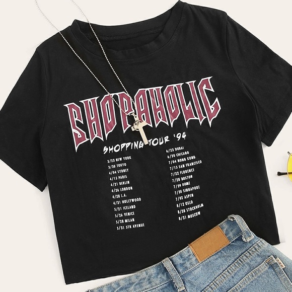 Shopaholic Graphic Cropped Short Sleeve Tee - Picture 2 of 2